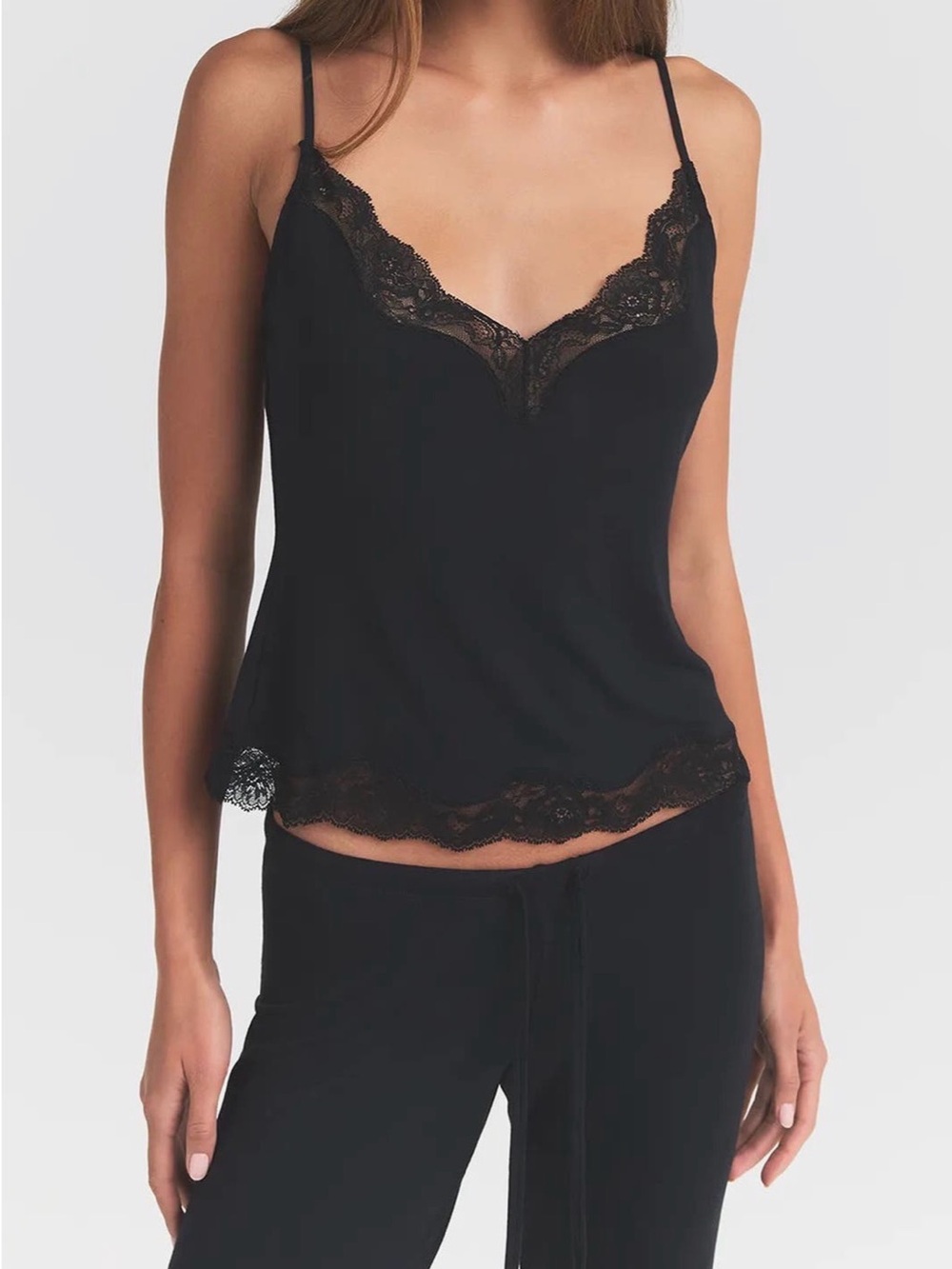 Skims Lace-Trim Cami and Pant Sleep Set - Black